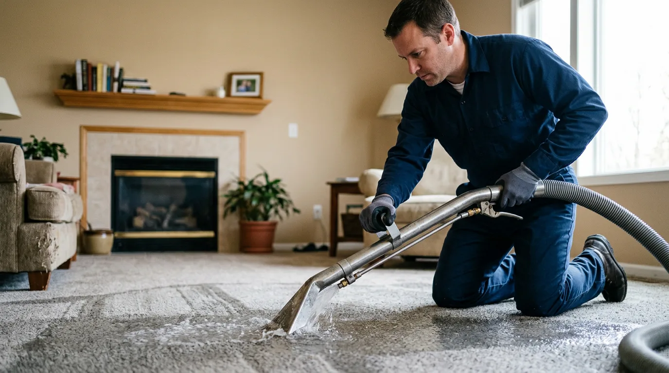 Water damage restoration technician working near Camden, NJ